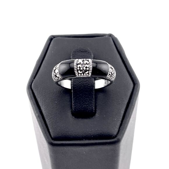 Jewelry - STERLING SILVER Double Black Onyx Marcasite Ring Size 9